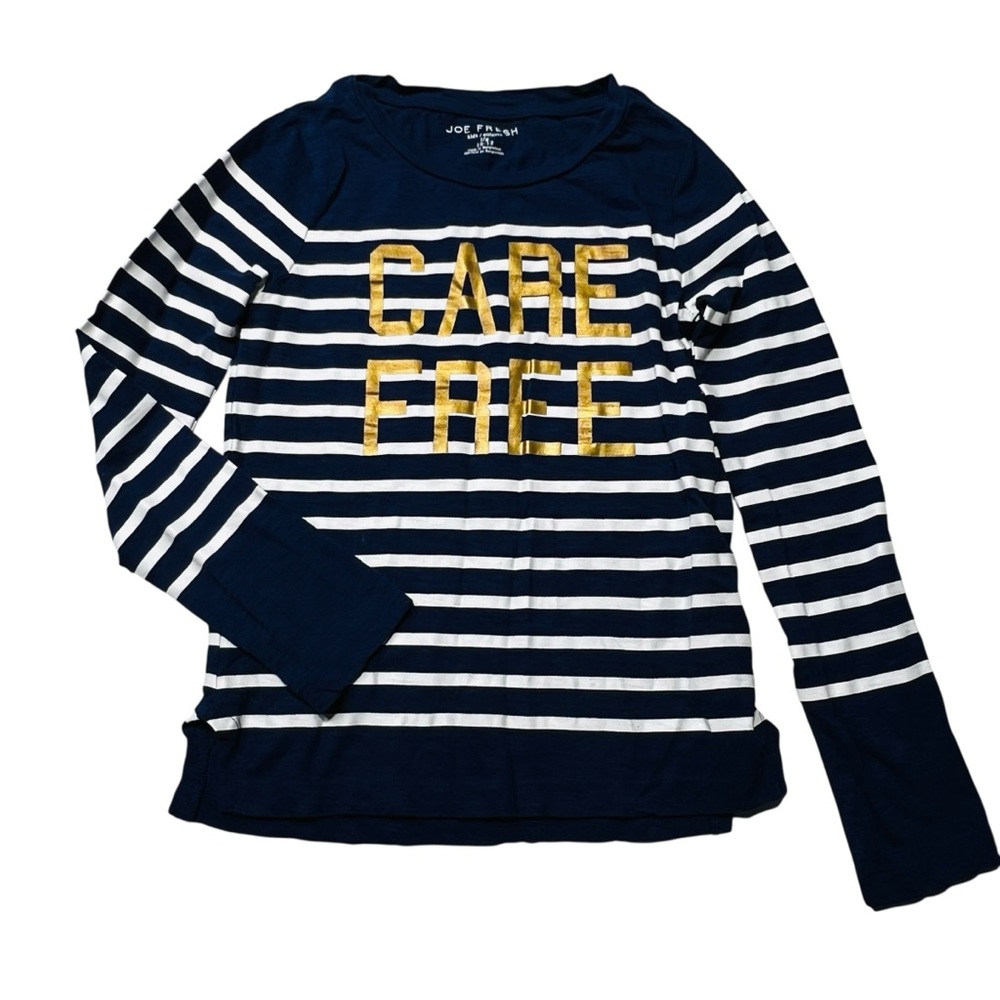 Joe Fresh Navy and Gold Striped Long Sleeve Tee‎